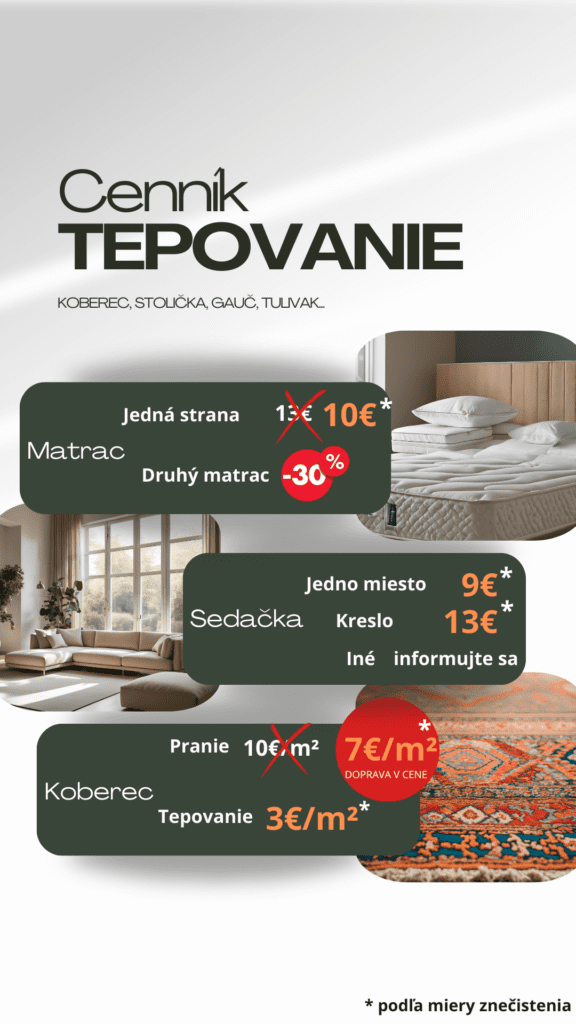 Cenník tepovania, matrace, sedačky, koberce, Tigris čistenie